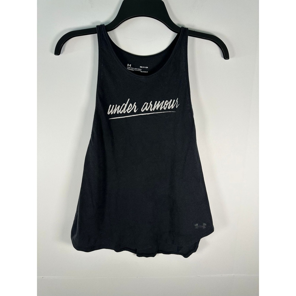Under Armour Tank Top Womens S HeatGear Loose Script Logo Strappy Side Black